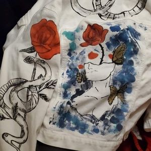Handpainted white denim jacket